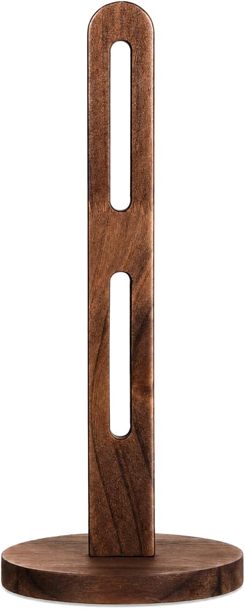 Wood Paper Towel Holder, Brown Wooden Paper Towel Holder Countertop Fits Jumbo Rolls Vintage PaperTowel-Holder with Non-Slip Base for Home