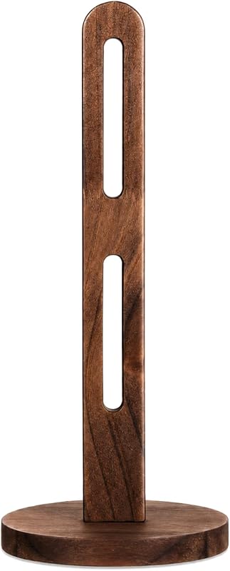 Wood Paper Towel Holder, Brown Wooden Paper Towel Holder Countertop Fits Jumbo Rolls Vintage PaperTowel-Holder with Non-Slip Base for Home