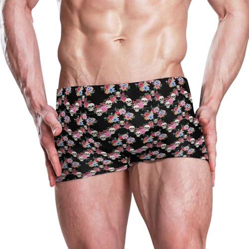 Skull Flower Mens Swim Trunk Swimwear Bathing Suit Swim Brief Square Leg Board Short S B04044612
