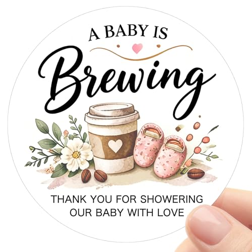 120pcs A Baby is Brewing Thank You Stickers,Coffee Theme Shower Favor Stickers, Thank You for Showering Our Baby with Love, Party Favor Labels for Favor Bags