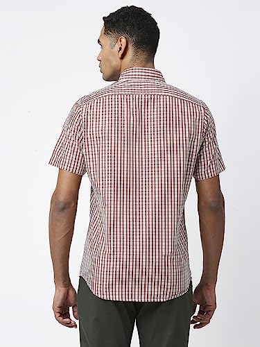 Image of Thomas Scott Men's Checkered Regular Fit 100% Cotton Casual Shirt with Button Down Collar and Half Sleeve