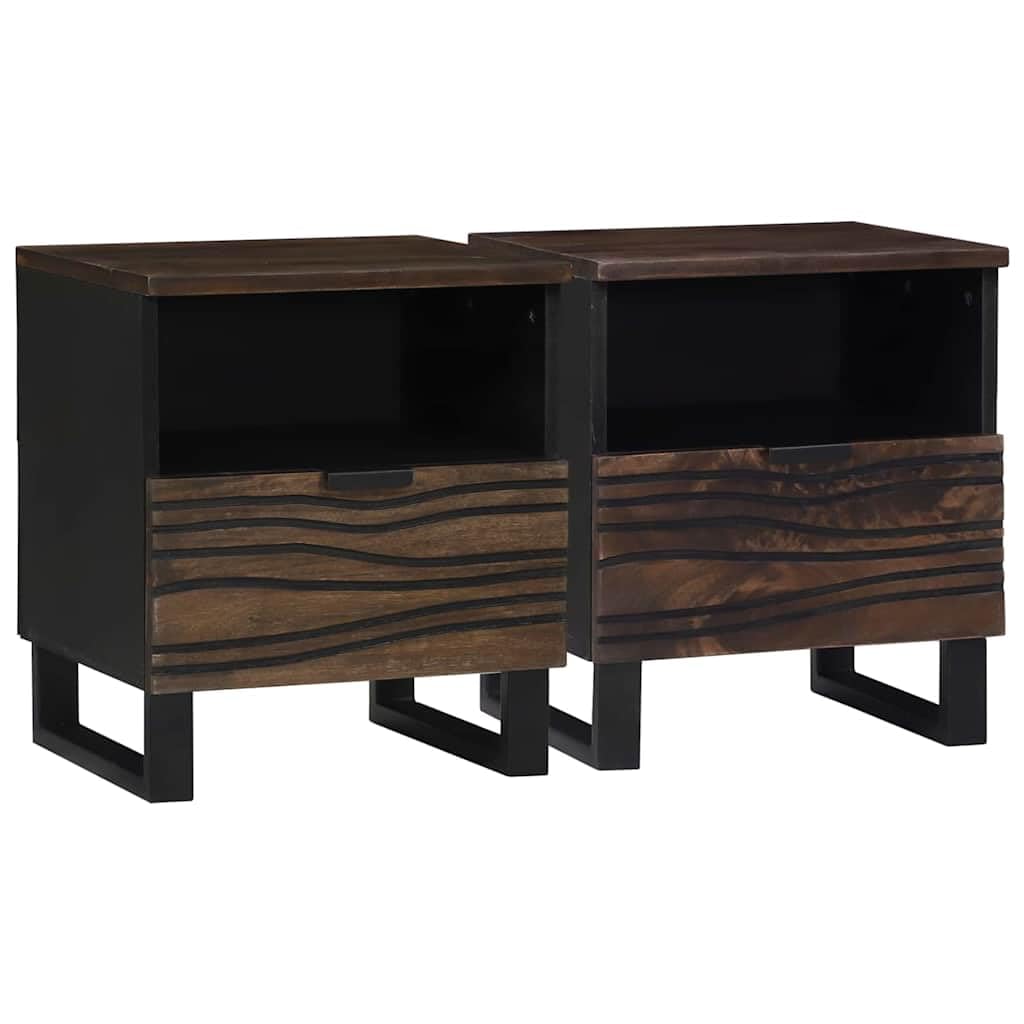 Table de Chevet en Bois d'Acacia Massif Noyer Lot de 2