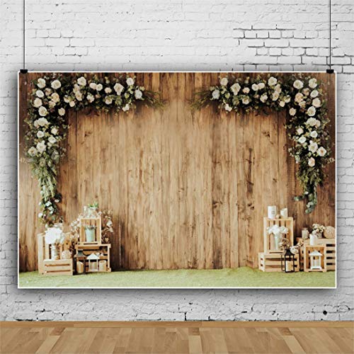 Dashan 10X8Ft Polyester Wedding Backdrop Rustic Floral Flower Wood Wall Backdrop Bridal Shower Reception Ceremony Photography Background Wedding Proposal Party Kids Birthday Party Youtube Photo Prop #TOP3