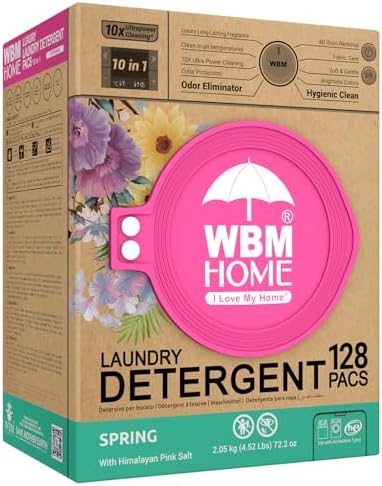 WBM Home Laundry Detergent Pods, Spring Fragrance Scent, 128 Count - HE Concentrated Laundry Pods With 10x Ultrapower Cleaning and 4D Laundry Stain Remover
