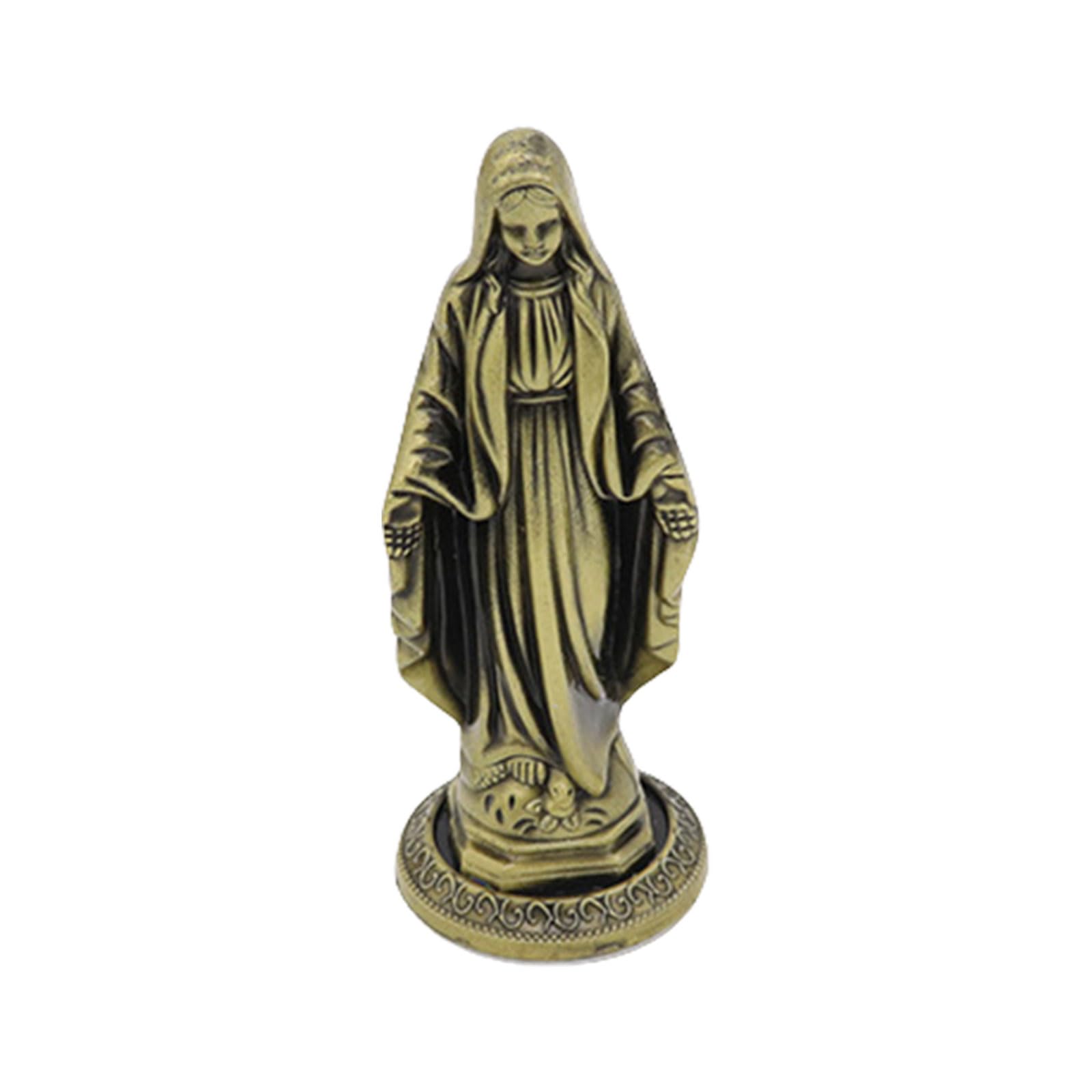NVOQILIN Antiqued Metal Standing Maria Statue Religious Figure Sculpture Catholic Indoor Decors Ornament Tabletop Display Gift Religious Ornament