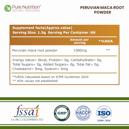 Image of Pure Nutrition Peruvian Maca Root Powder 100g | Maca Root Powder Organic | Single Ingredient Superfood for Daily Wellness, Vitality & Stamina | Maca Powder