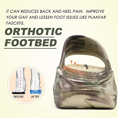 Kuailu Mens Athletic Recovery Sandals Sport Comfort Cushion Slides Orthotic Plantar Fasciitis Open Toe Slip On Wide Width Thick Foam Sandles Summer Pool Beach Slippers Beige Olive 13 #TOP4