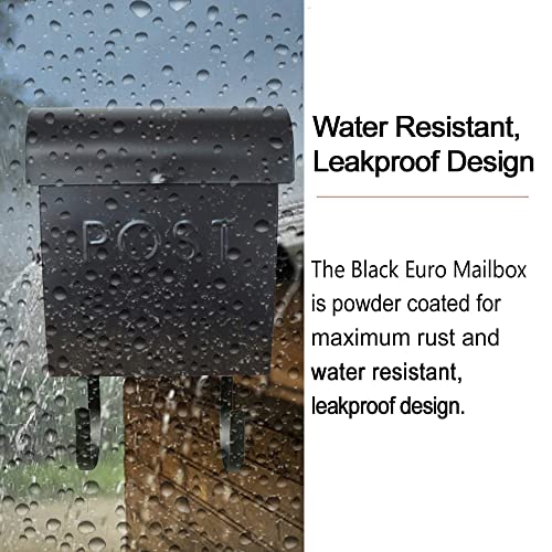 Image of NACH Mailboxes for Outside Wall Mount, 12 x 11.2 x 4.5 inch, Black Mailbox, Waterproof Mailbox with Outdoor Newspaper Holder - The Euro Mailbox
