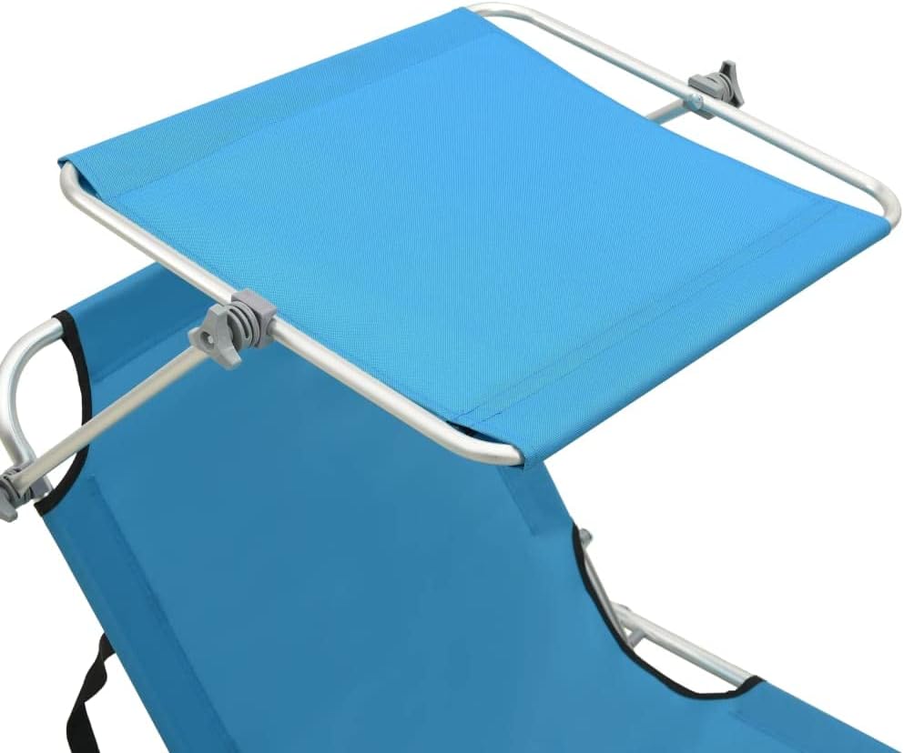 Foldable Sunlounger, Pool Lounge Chair, Outdoor Chaise Lounge Chair, Patio Reclining, for Easy Storage and Transport, with Canopy Blue Aluminum