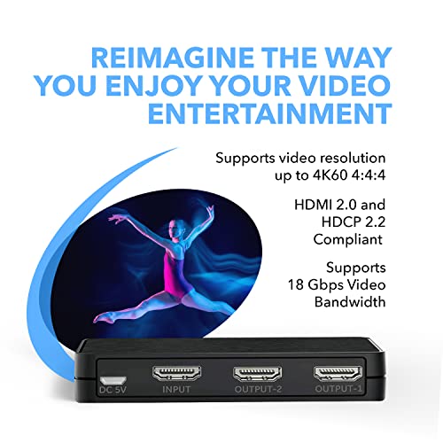 Orei 4K@60Hz 1 In 2 Out Hdmi Duplicator Splitter - With Scaler 1X2 2 Ports With Full Ultra Hd, Hdcp 2.2, 4K At 60Hz 4: 4: 4 1080P & 3D Supports Edid Control - Uhd-Pro102 #TOP7