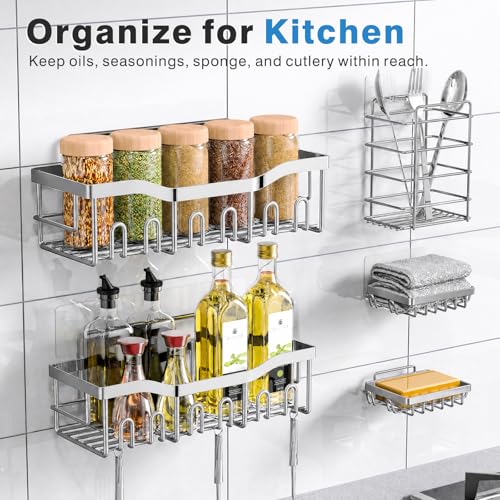 Image of EUDELE 5-Pack Rustproof Stainless Steel Shower Caddy - No Drill Adhesive Bathroom Organizer with Large Capacity, Spacious Shower Shelves for Inside Shower, Kitchen & Home Decor Storage-XL Size