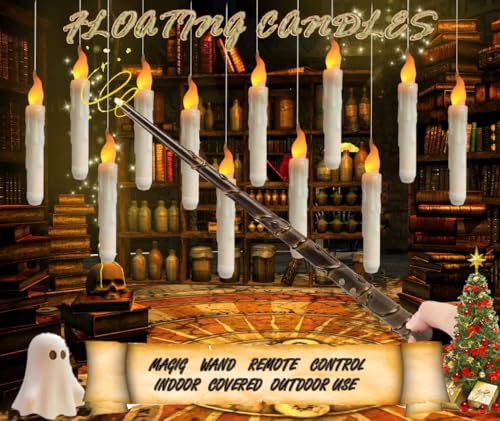 BaRiFanNova Floating Candles with Magic Wand Remote, 12 Pack LED Flameless Hanging Candles...
