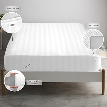 Pizuna Cotton Queen Fitted Sheet 300 Thread Count Stripe White