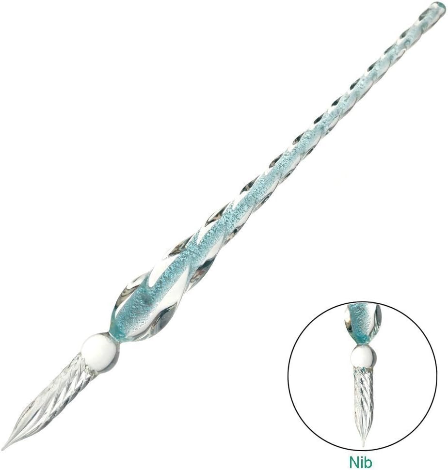 Glass Dip Pen Set Vintage Handmade Glass Signature Pen Elegant Crystal Dip Pen Sign Gift Pen (Light Blue)