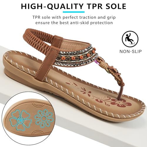 Image of Reimferce Sandals Women Dressy Flats: Comfortable Breathable Bohemian Flat Sandals - Anti-slip & Adjustable Strap for Summer Casual Flip Flops