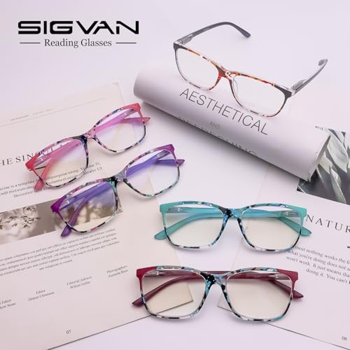 Image of SIGVAN Ladies Reading Glasses Blue Light Blocking Spring Hinge Fashion Pattern Print Eyeglasses for Women