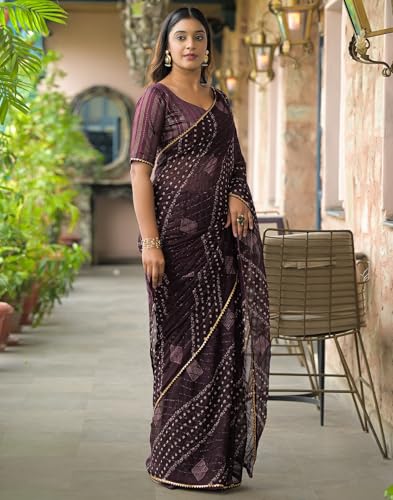 Image of SIRIL Women's Georgette Bandhani Printed Saree With Unstitched Blouse Piece