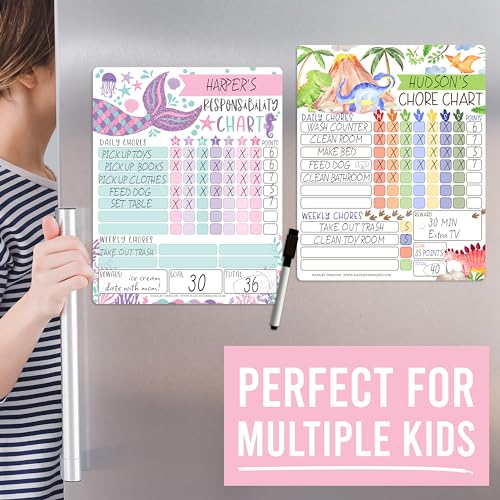 Image of Magnetic Chore Chart for Kids Dry Erase Reward Chart for Home and Classroom | Mermaid Reusable Behavior Charts for Kids at Home and School, Weekly Magnet Responsibility Tracker for Teens and Adults