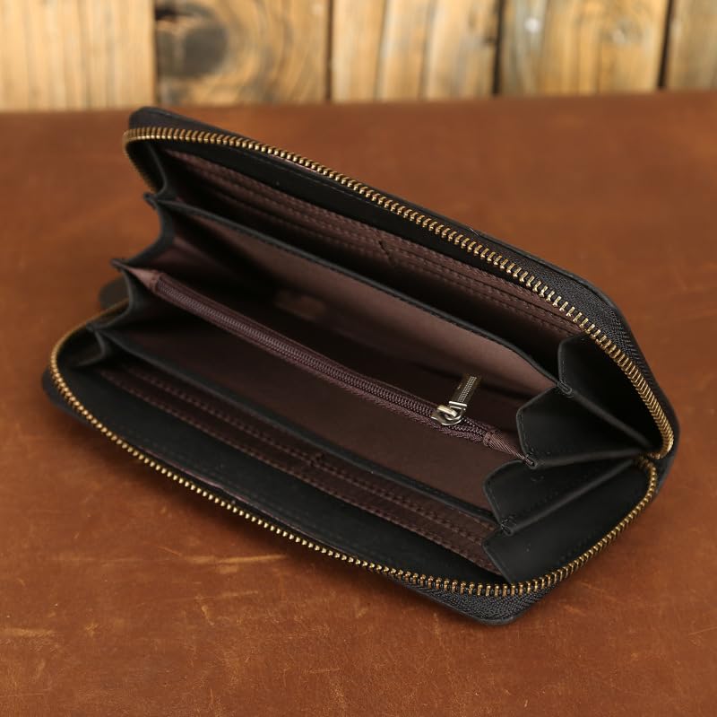 Vintage Genuine Leather Checkbook Wallet for Men Embossed Design Multi Pocket Organizer (Black)2