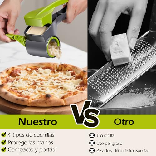 Miniatura 6 de Masthome Rallador De Queso Giratorio, Rallador Manual Con Tambor De Acero Inoxidable, Rallador De Cocina Para Rallar Queso Duro Chocolate Nueces Especias Y Más, Verde Blanco
