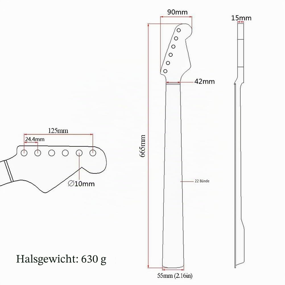 E-Gitarren-Hals-Replacement 22 Bünde Ahorn Griffbrett Gitarren-Hals-Ersatz Holz DIY Gitarre