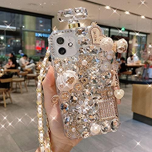 Victorlan Victor for iPhone 11 6.1 inch Bling Glitter Case, Women 3D Luxury Sparkle Diamond Rhinestone, Shiny Perfume Bottle Style Handmade Clear Cover Case for iPhone 11 6.1 with Lanyard (Pumpkin)