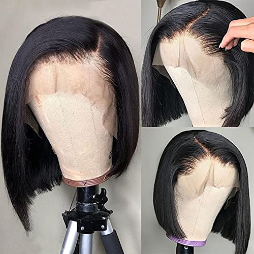 Short Straight Bob Lace Front Wigs Human Hair With Baby Hair 13x4 Brazilian Straight Virgin Human Hair Lace Front Wigs for Black Women Pre Plucked(8 Inch, 13x4 Straight Bob Wig)