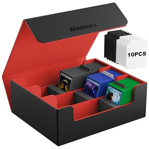 Mlikero デッキケース カードケース 大容量 1800枚収納 カードケース トレカ マグネットトレカケース ストレージボックス トレカ 仕切り10枚、フォームプラグ3個付き「遊戯王ポケカ MTG デュエマ 各種 カードゲーム に対応」（黒赤）