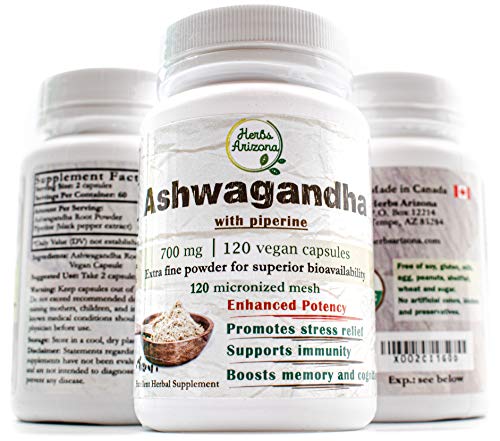 Ashwagandha 1400mg - Maximum Strength and Bioavailability on the Market -120 micromesh - 100% USDA Organic- 120 Capsules Two Months Supply - Best Stress Relief, Thyroid, Anti-Anxiety & Adrenal Support