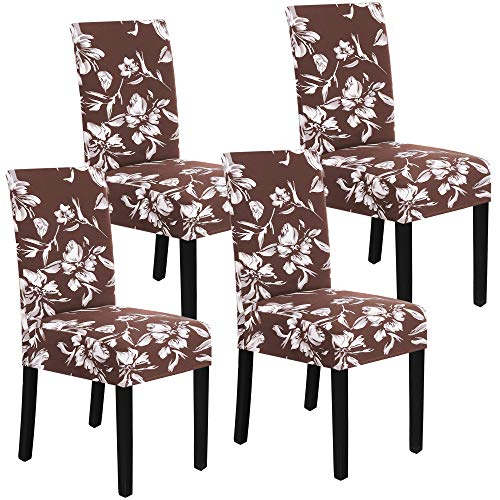 Covers Set Of 4 Chair Covers For Dining Room Parsons Chair Slipcover Chair Protectors Covers Dining, Feature Modern Floral Printed Design, Chocolate