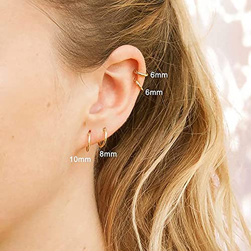 Image of 316L Surgical Stainless Steel Huggie Hoop Earrings 6mm 8mm 10mm 11mm 12mm 14mm Hypoallergenic Earrings Hoop Cartilage Helix Lobes Hinged Sleeper Earrings For Men Women