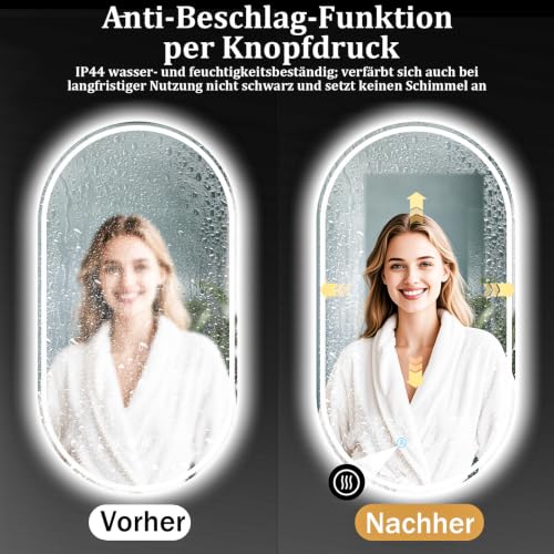 XRAMFY Badspiegel mit Beleuchtung LED 114×60CM Anti-Beschlag Badezimmer Wandspiegel Badezimmerspiegel IP65 Wassergeschützt – Ansicht 2