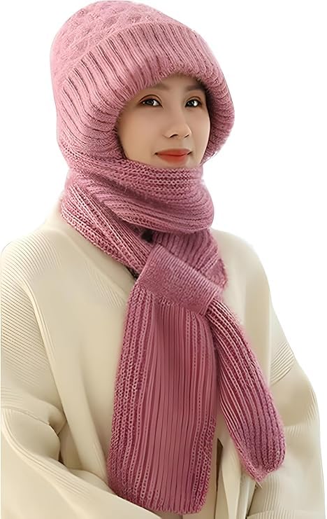 Winter Cap for Women Woolen Cap with Muffler for Women, 2 in1 Winter Scarf Knitted Woolen Muffler
