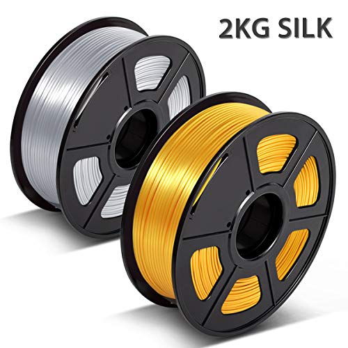 Filamento Silk PLA Silver & LightGold 1.75mm,3D Warhorse 1.75mm Filamento Silk PLA de Impresion 3D,Shinny Silk PLA Filamento,Dimensional Accuracy +/- 0.02 mm,2KG(Spool),1.75mm Silk PLA