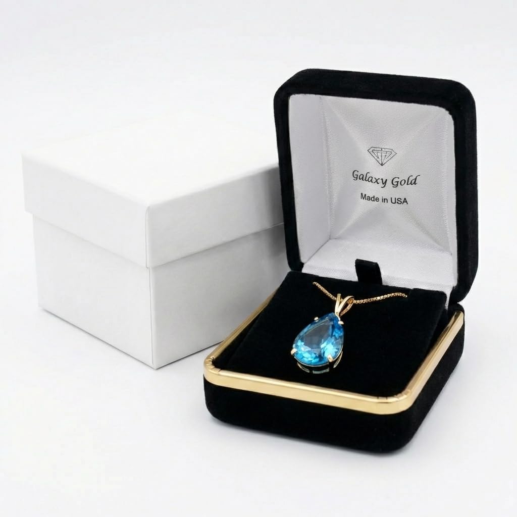 Galaxy Gold GG 14K Solid Gold, Natural Blue Topaz Pendant Necklace - 6.50 Carat December Birthstone, Stone of Communication & Calm, 14-24 Inch, Fine Jewelry for Women