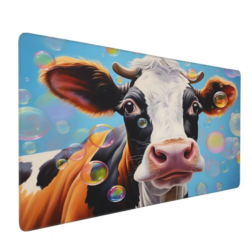 Tappetino Mouse XXL 1000x500mm Mucca Grande Mouse Pad, Tappetino Scrivania Grande Mousepad Gaming con Bordi Cuciti, Tappeto Scrivania con Base Antiscivolo per Ufficio e Casa (Animale) -MP1570