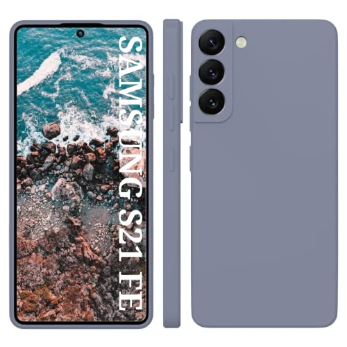 Image of DIZORO Liquid Silicone Case with Microfiber Coushioning Compatible for Samsung Galaxy S21 FE 5G Shockproof Slim Back Cover, Gel Rubber Full Body Protection - Lavender Grey