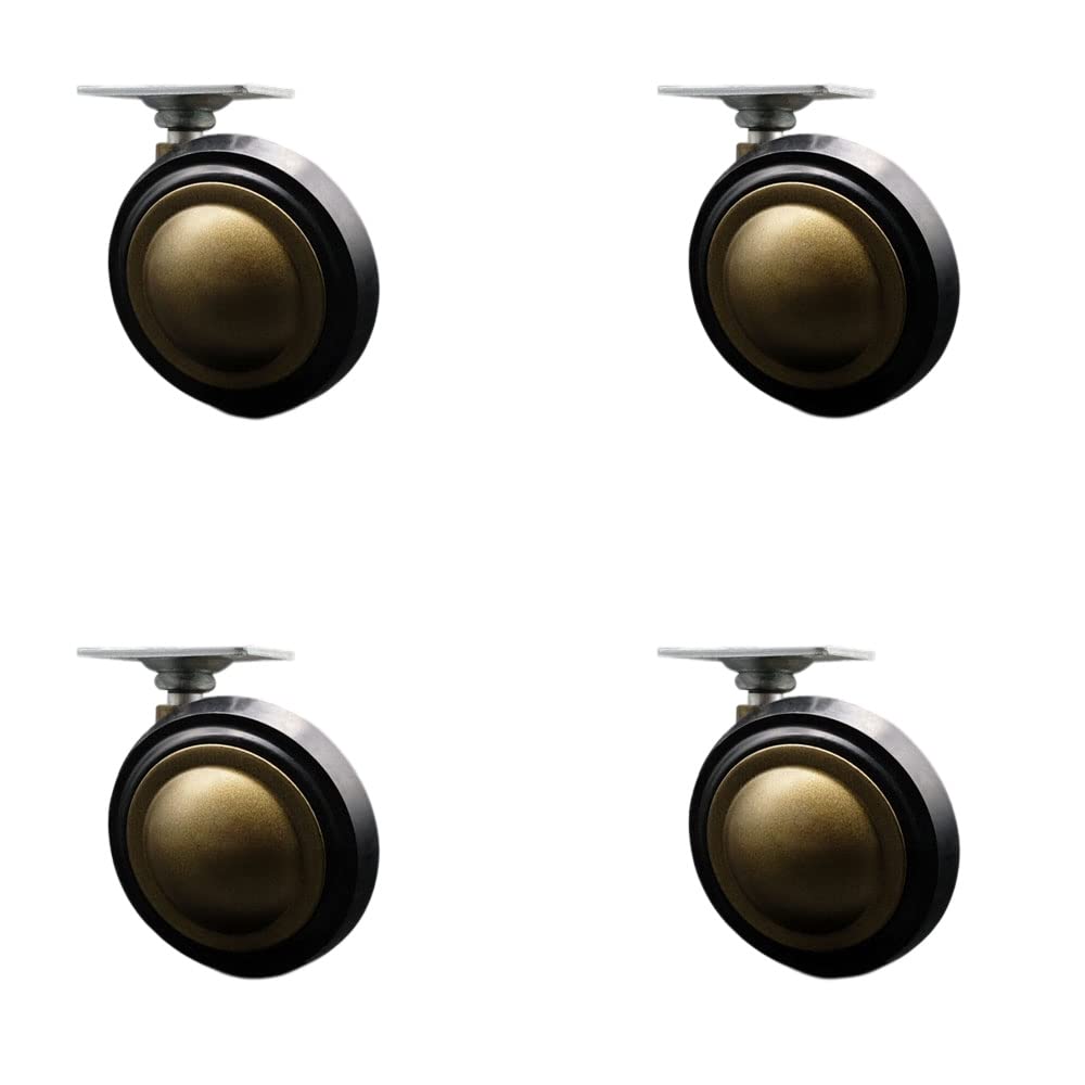 3 Inch Swivel Metal with Soft Rubber Tread Ball Caster Wheels for Furniture - Windsor Anique Brass Finish Casters with 1-1/2 Inch by 1-1/2 Inch Top