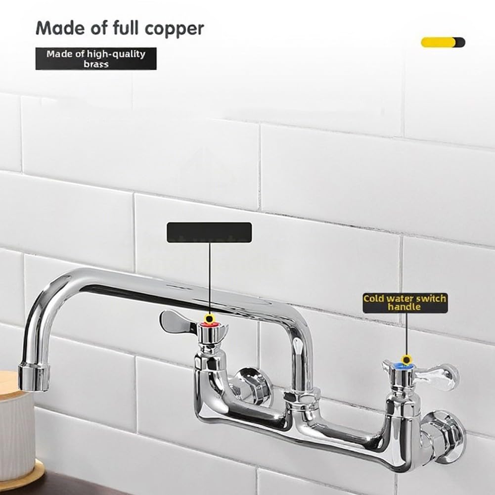 Robinet de cuisine commercial en laiton massif de 20,3 cm pour évier chaud et froid - Argent pour restaurant utilitaire - Amélioration de la maison