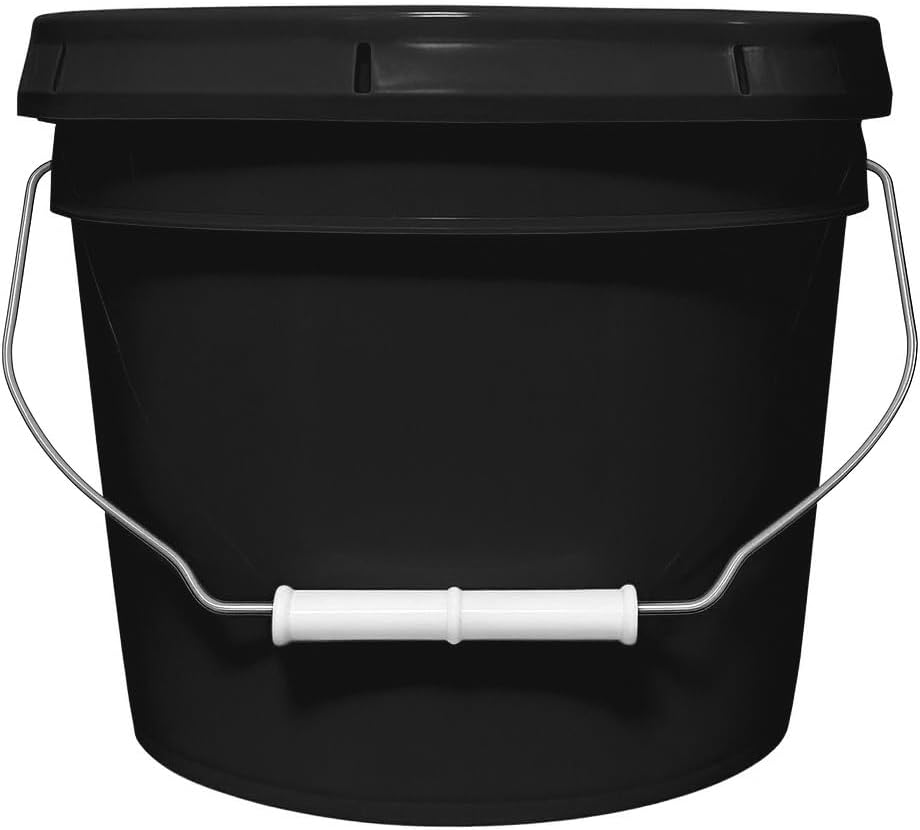 2-Gallon Bucket with Airtight Lid – Made in USA, Food Grade BPA Free Plastic, Heavy Duty Multi-Use, Metal Handle with Grip, Stackable Storage – Black, 1 Pack