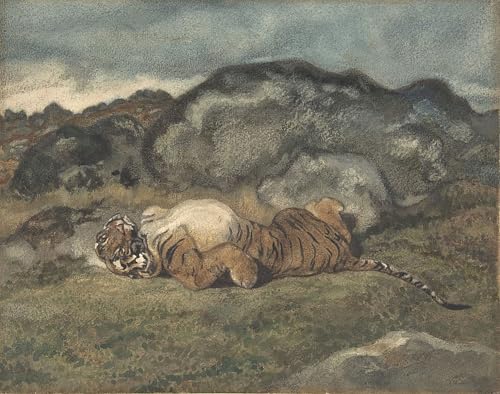 Cuadro de Tigre de Antoine Louis Barye Pintura Decorativa para Salón 60x90cm