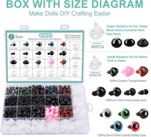 Image of 820 PCS Safety Eyes and Noses for Amigurumi, Stuffed Crochet Eyes with Washers, Craft Doll Eyes and Nose for Teddy Bear Crochet Toy Stuffed Doll and Plush Animal Gifts (820pcs Safety Eyes)