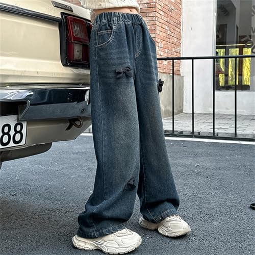 Kids Cute Bowknot Denim Pants 𝐘2k Baggy Wide Leg Elastic High Waist Jeans Straight Leg VintageTrousers with Poket3
