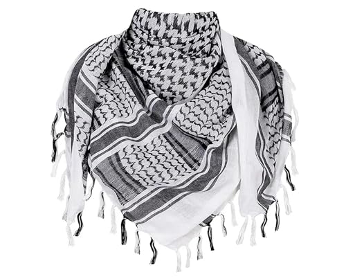 TRIXES Écharpe Shemagh en noir et blanc, style désert, Kufiyeh, Keffiyeh, ghutrah, Hattah, 100 % coton, convient pour le paintball, les jeux de rôle,...
