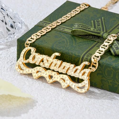BAUMA AUTO Double Plated Name Necklace Personalized Custom Nameplate Pendant Necklace Personalized Name Jewelry for Women Men Birthday Gifts2