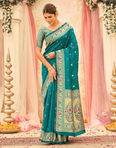 Image of SIRIL Women's Weaving Paithani Silk Saree With Unstitched Blouse Piece