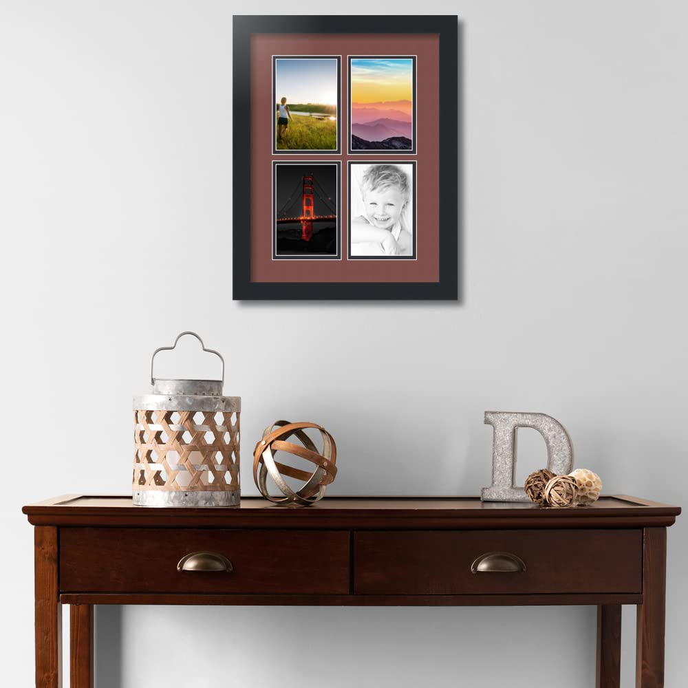 ArtToFrames Collage Photo Frame Double Mat with 2-4x5 inch Openings with Black Frame and Brique Top Mat