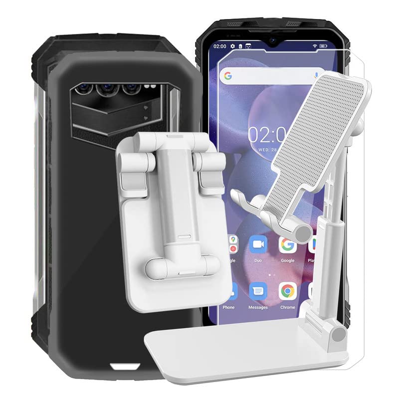 Phone Case for Doogee V Max (6.58"), 360° Drop Protection Case Full Body Ultra-Thin Soft Silicone Black Case for Doogee V Max, with Height Adjustable Cell Phone Stand for Desk.