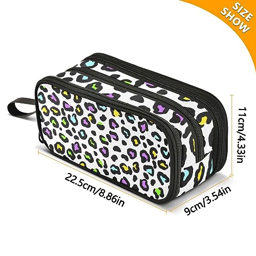 Image of ZAZYXTJ Large Capacity Pencil Case 3 Compartment Pen Pouch Storage Canvas Makeup Bag for School Office Teen Girl Boy Men Women (Leopard Print)