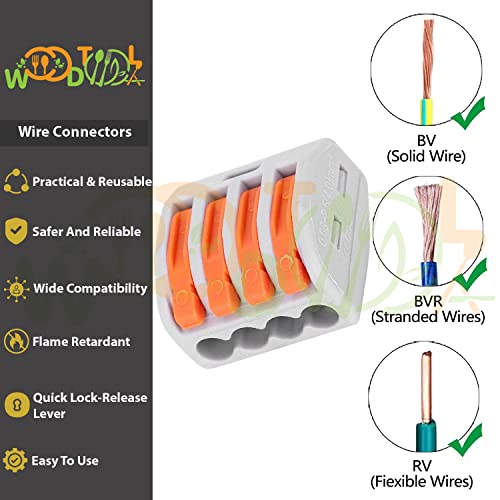 Image of Quick Wiring Connector for AWG 28-12 - Compact Splicing Wire Connectors - 4 Port Mini Wire Connectors (4pcs, 4-Port, Orange)